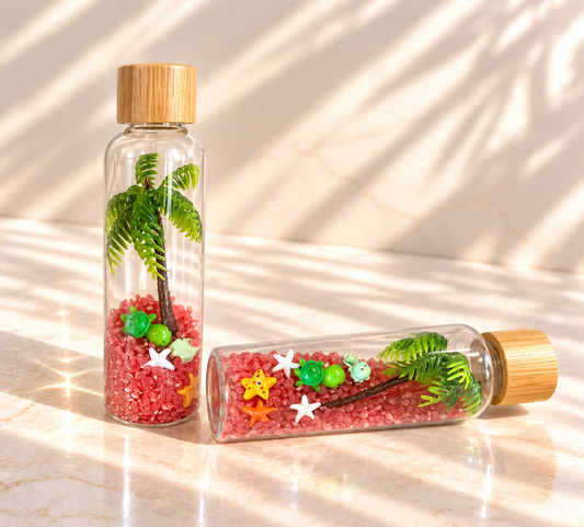 Bouteille sensorielle : Plage rose