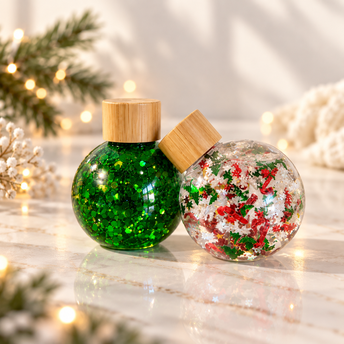 Bouteille sensorielle : Boules de Noël
